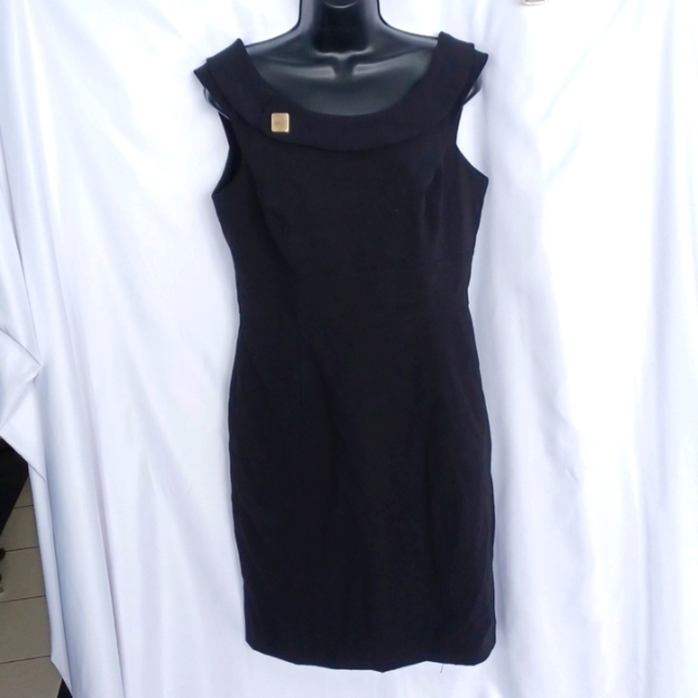 Calvin Klein LBD Dress, cocktail or office, NWOT, lined, silver accent